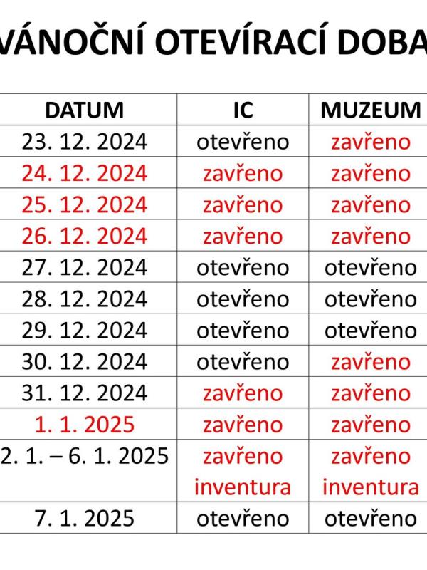 VÁNOČNÍ OTEVÍRACÍ DOBA 2024